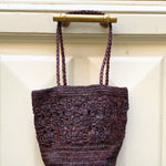Détails du sac seau en crochet de raphia fait main- FLORES chocolat