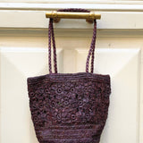 Détails du sac seau en crochet de raphia fait main- FLORES chocolat