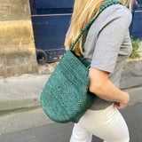sac seau en raphia vert fait main, BIG SINY 