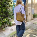 sac seau en raphia porté en ville, BIG SINY automne
