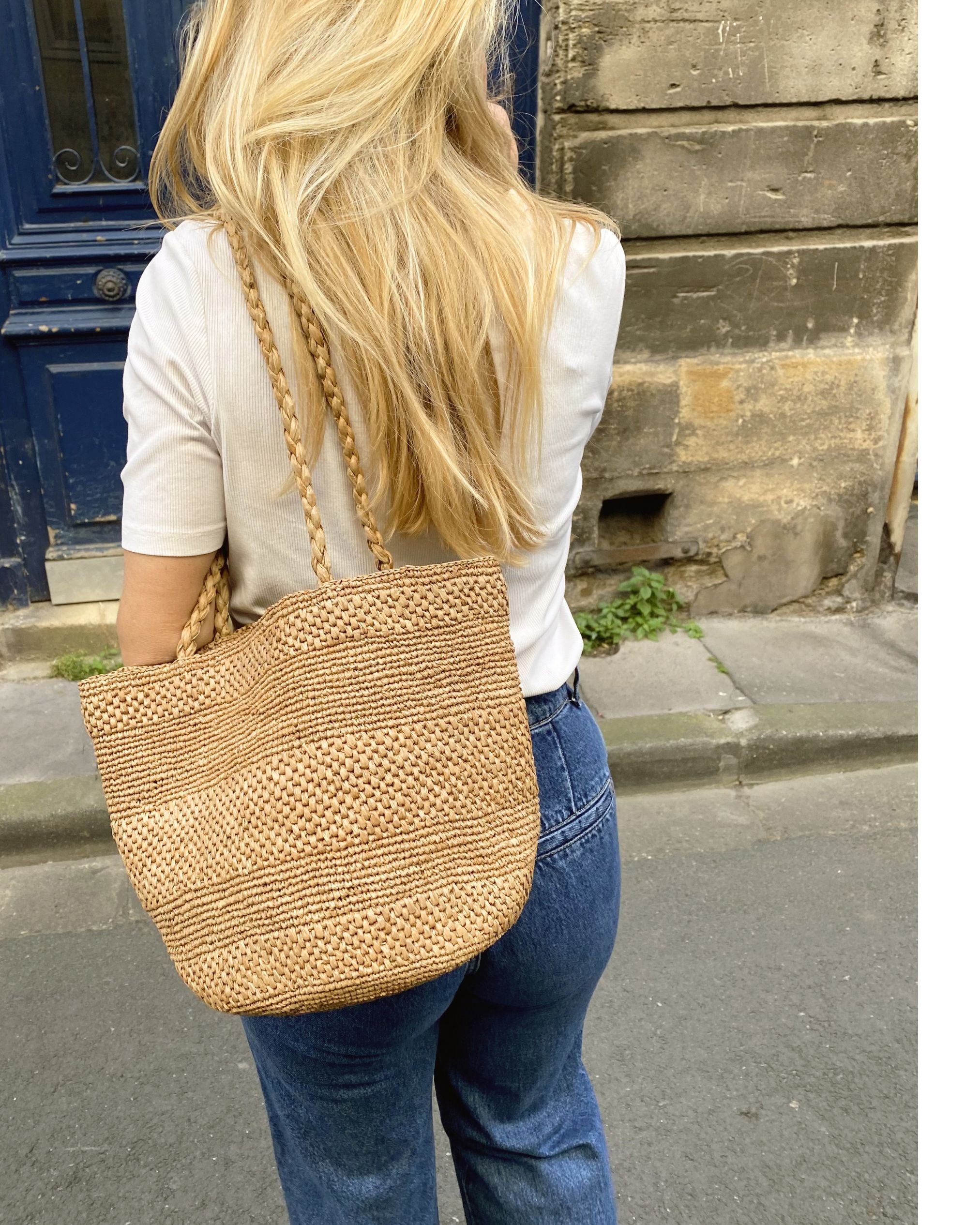 panier en crochet de raphia fait main, BIG SINY thé -porté en ville