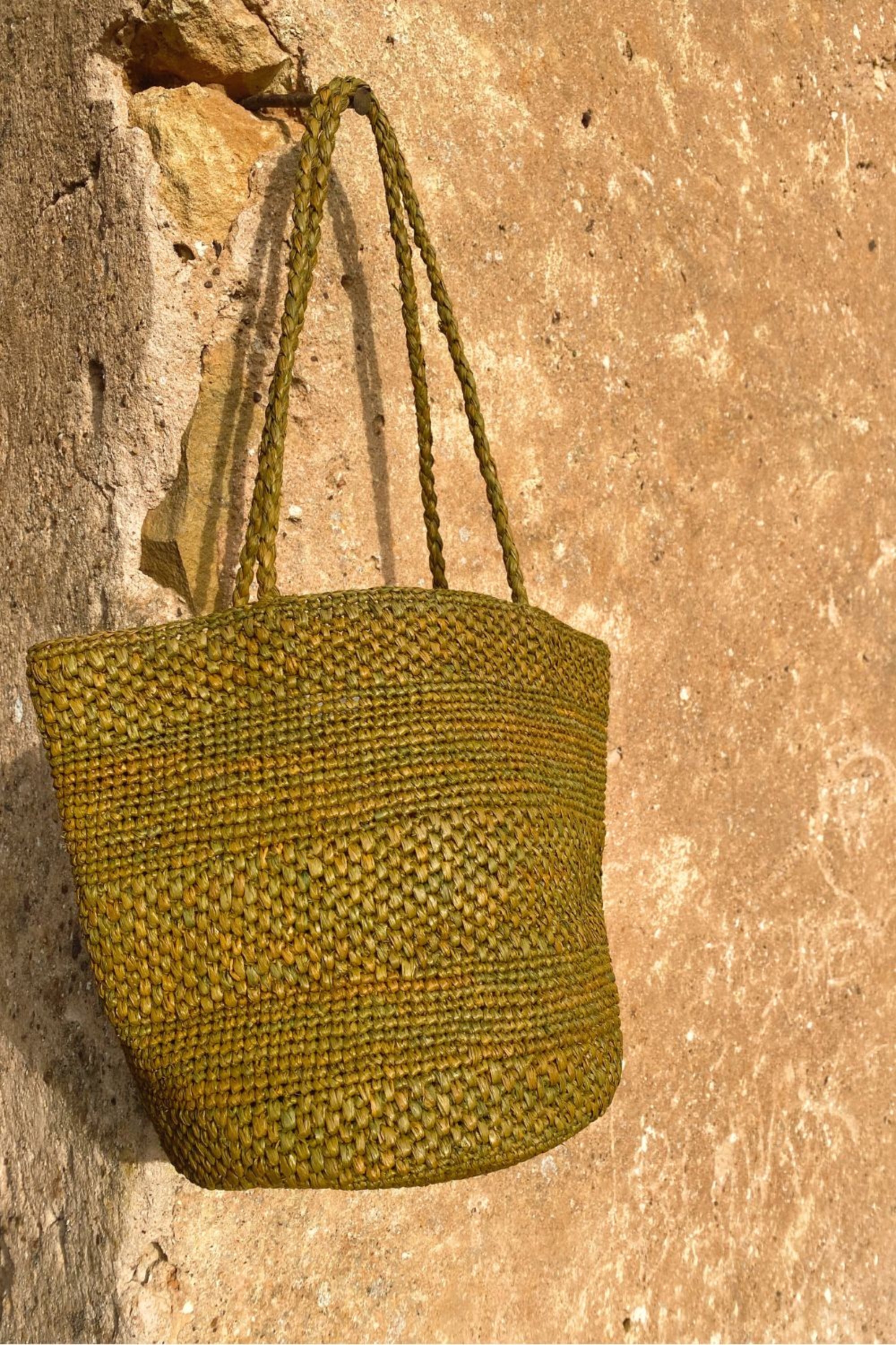 Détails du sac seau en raphia automne fait main – BIG SINY