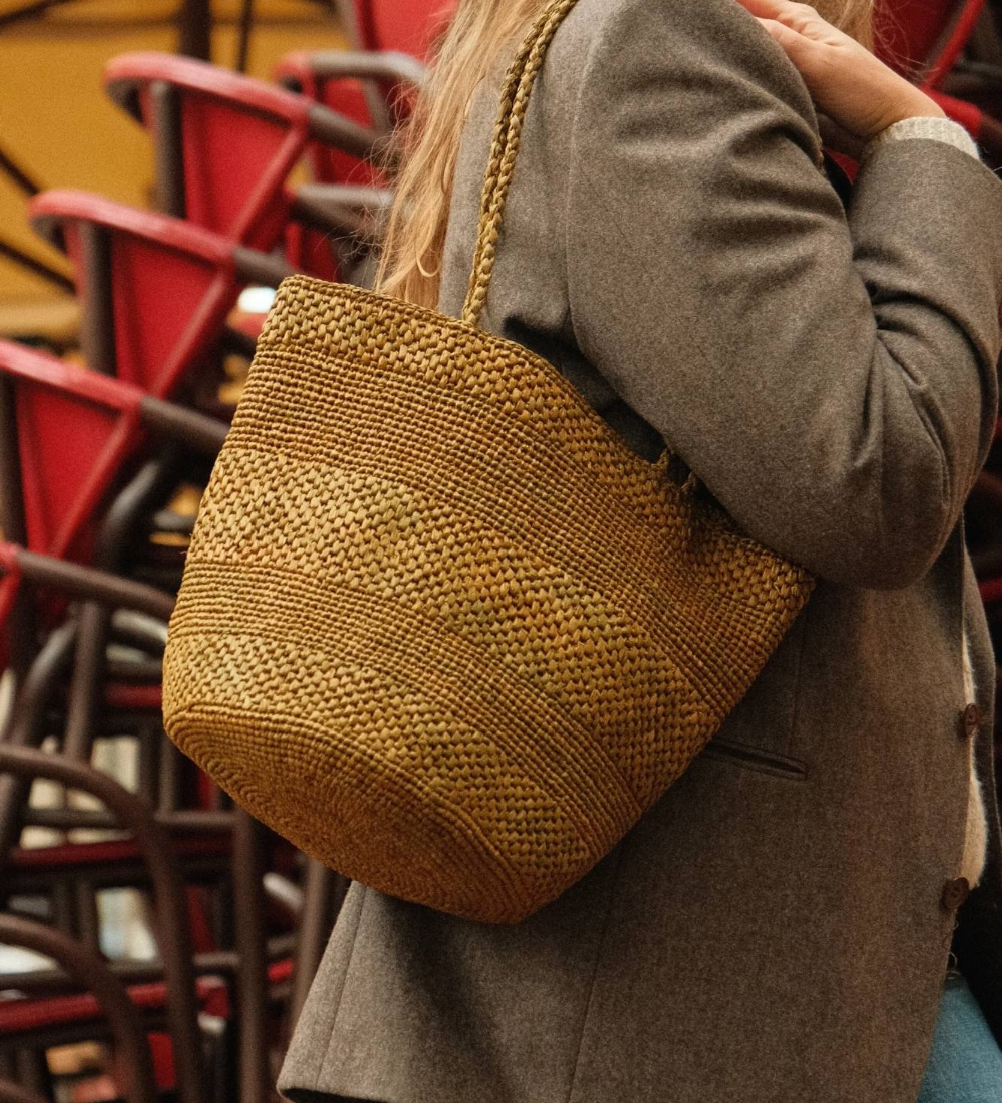 Sac seau en raphia automne fait main porté épaule– BIG SINY