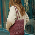 Sac seau en raphia fait main porté épaule – BIG SINY bordeaux