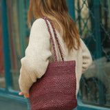 Sac seau en raphia fait main porté épaule – BIG SINY bordeaux