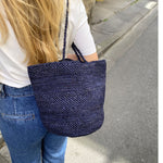 panier bleu marine en crochet de raphia fait main, BIG SINY