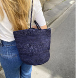 panier bleu marine en crochet de raphia fait main, BIG SINY