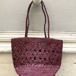Sac seau en crochet de raphia fleurs fait main- FLORES bordeaux
