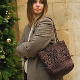 Sac seau en raphia fait main – FLORES chocolat