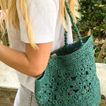Détails du sac seau en raphia fait main - FLORES vert