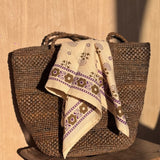 Sac seau marron en crochet de raphia fait main, BIG SINY tabac 