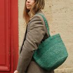 Sac seau en raphia vert fait main porteé épaule– BIG SINY