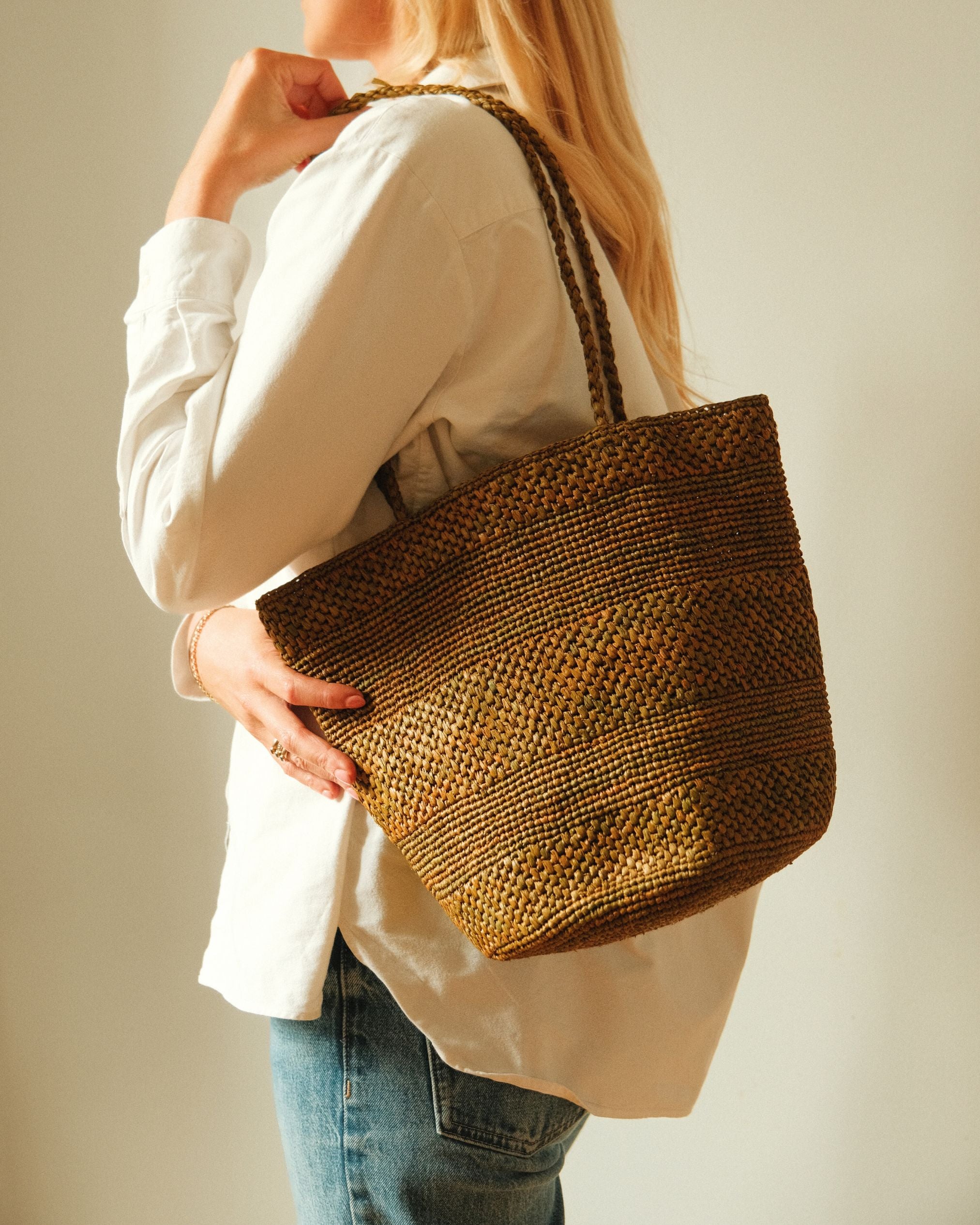 sac seau vert kaki en crochet de raphia fait main, BIG SINY I The Clow Company