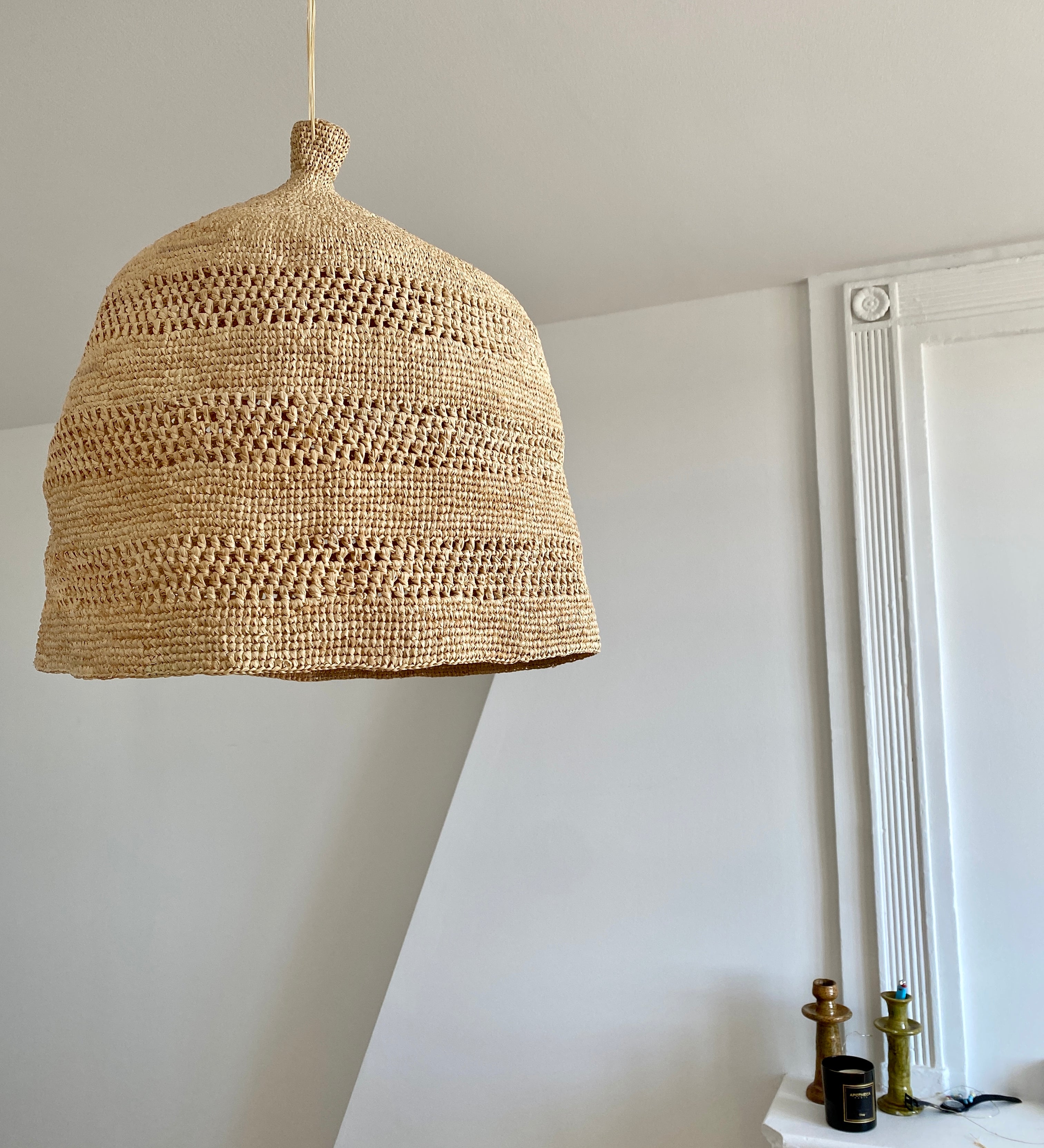 Grande suspension en raphia fait main, BIG JIRO naturel