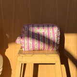 trousse de toilette en coton matelassé imprimé motifs floral lilas 
